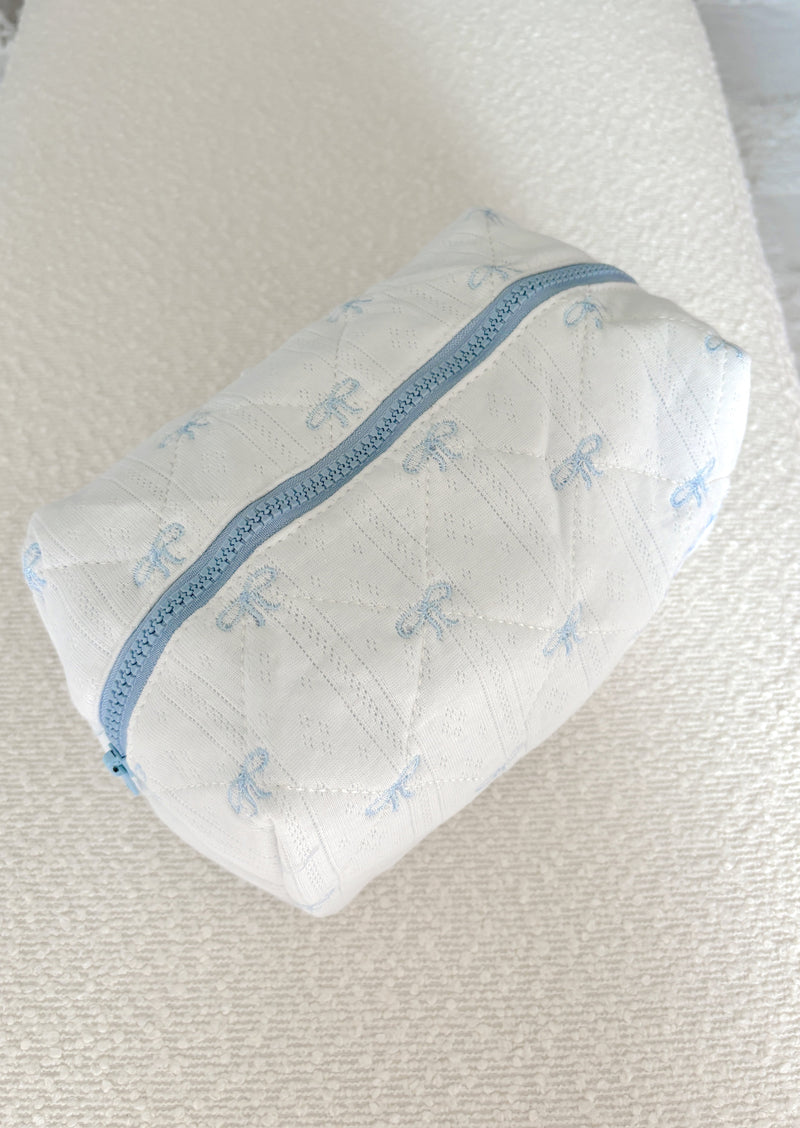 Blue Bows Large Embroidered Makeup Bag