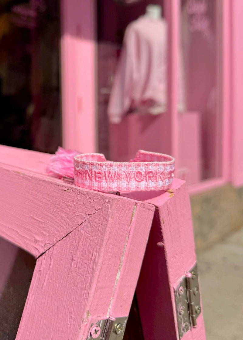 New York Pink Gingham Embroidered Bracelet