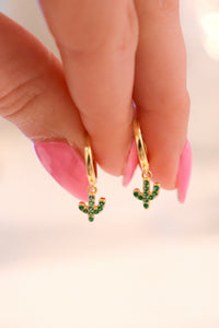 18k Gold Cactus Huggies