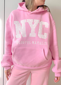 Pink Eyelet Embroidered NYC Hoodie