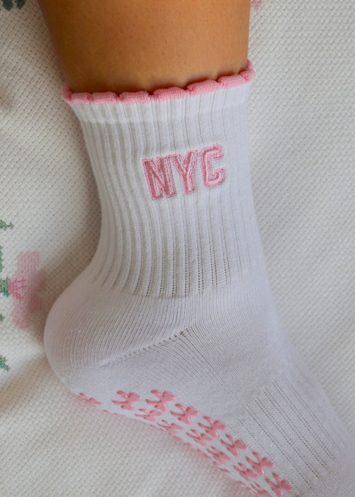 NYC Light Pink Bow Grip Socks
