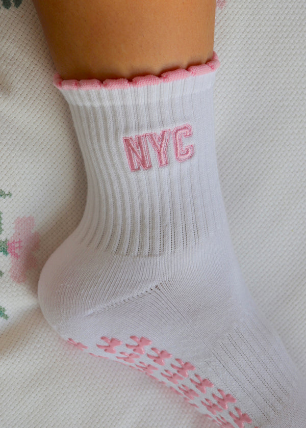 NYC Light Pink Bow Grip Socks