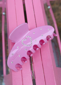 Pink Heart CZ Hair Clip