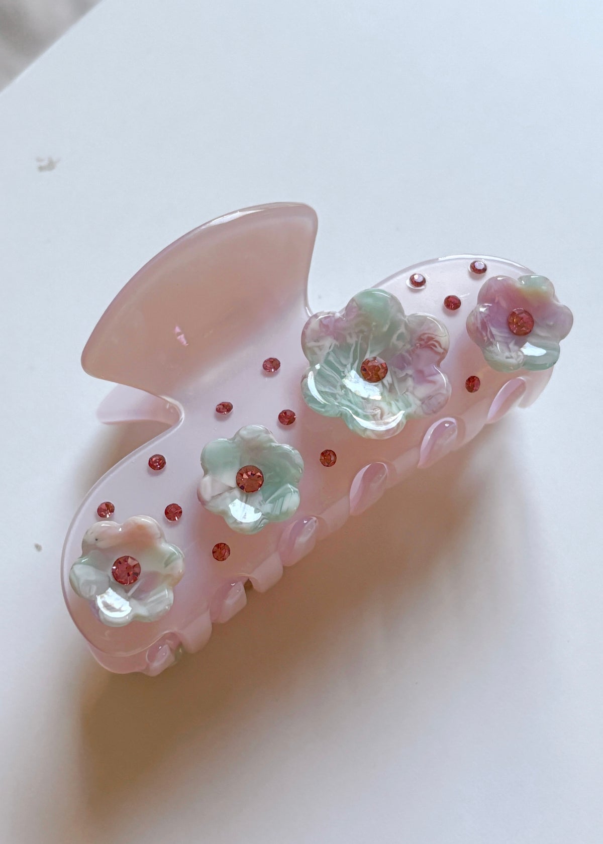 Pink Floral CZ Studded Hair Clip