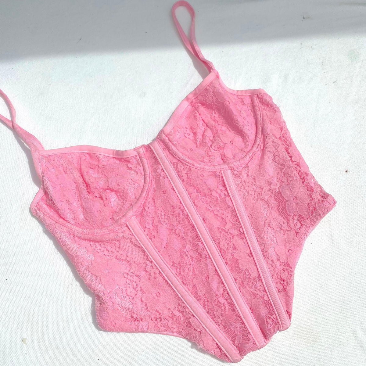 Evelyn Pink Lace Corset Top