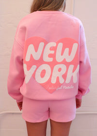 New York Pink Heart Crewneck