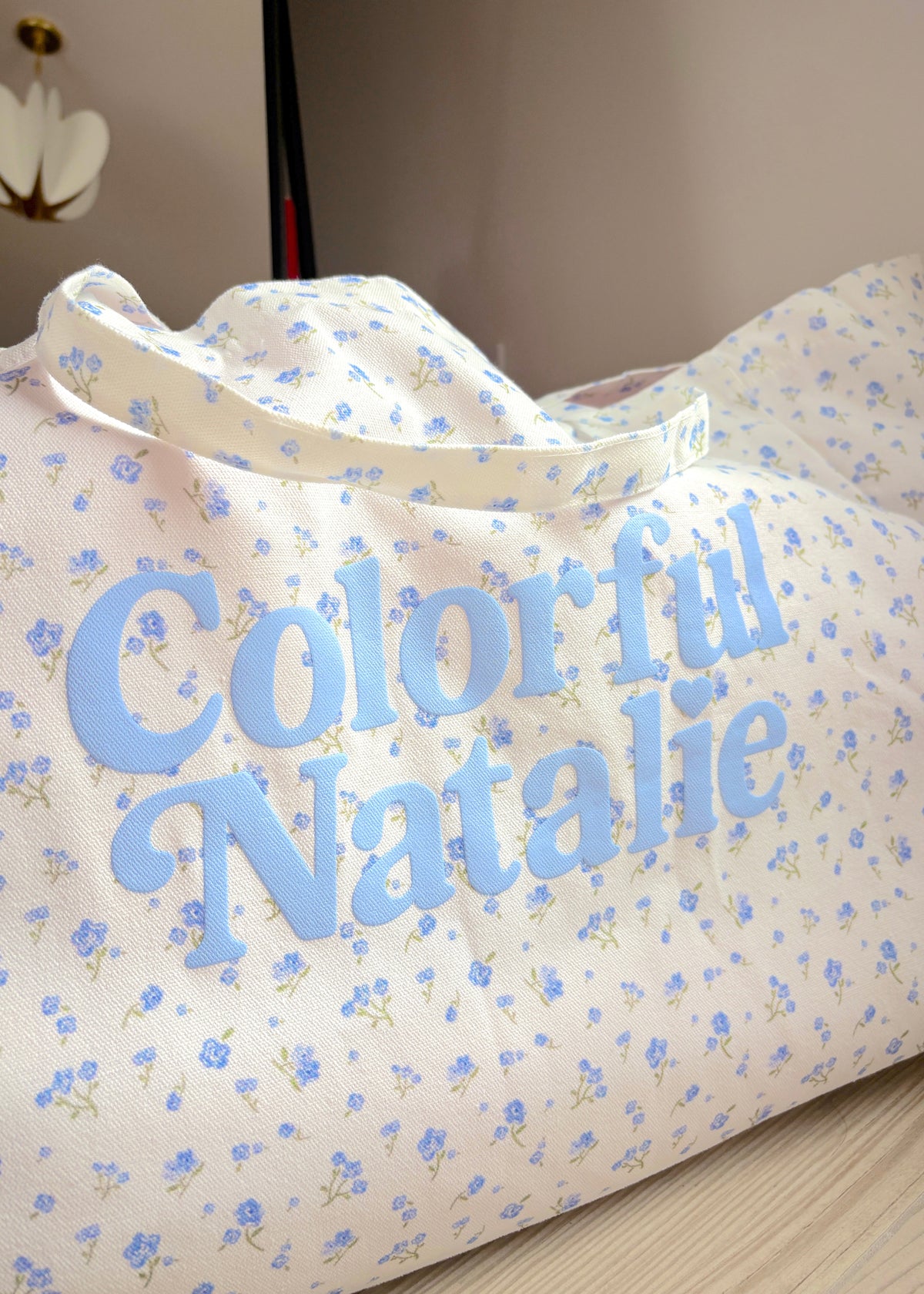 Blue Floral CN Puff XL Tote Bag