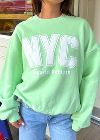 NYC Lime Puff Print Crewneck