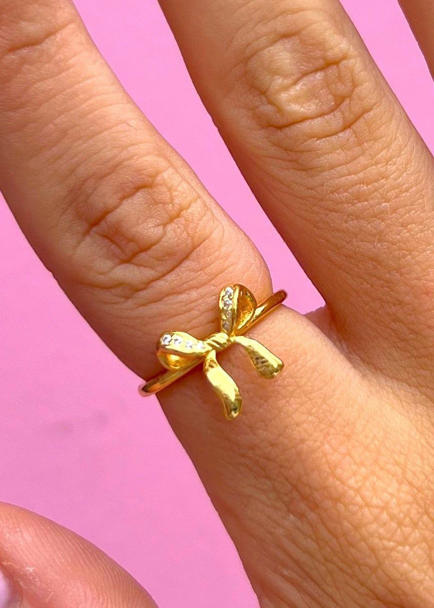 Gold Bow CZ Ring