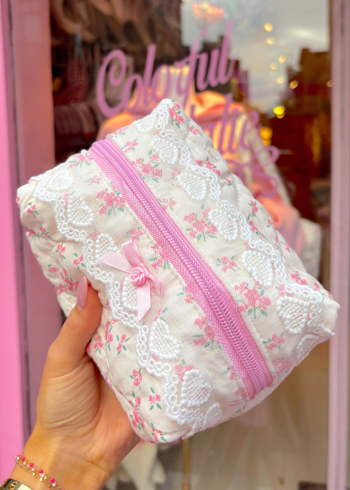 Hearts On Florals Makeup Bag