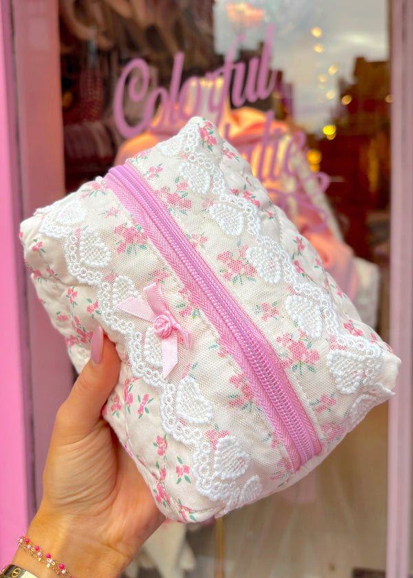 Hearts On Florals Makeup Bag