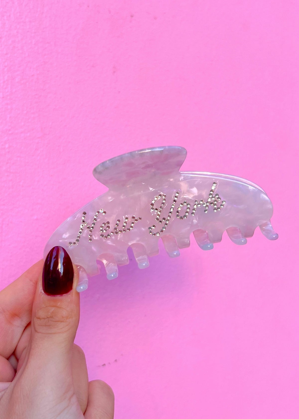 New York Silver Studded Pink Marble Hair Clip