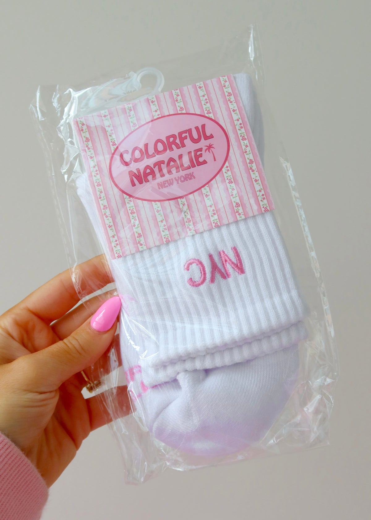 NYC Pink Embroidered Sock