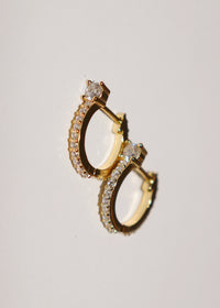 18k Gold CZ Lined Clasp Huggies