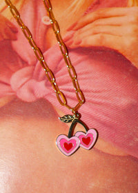 Cherry Hearts Gold Link Necklace