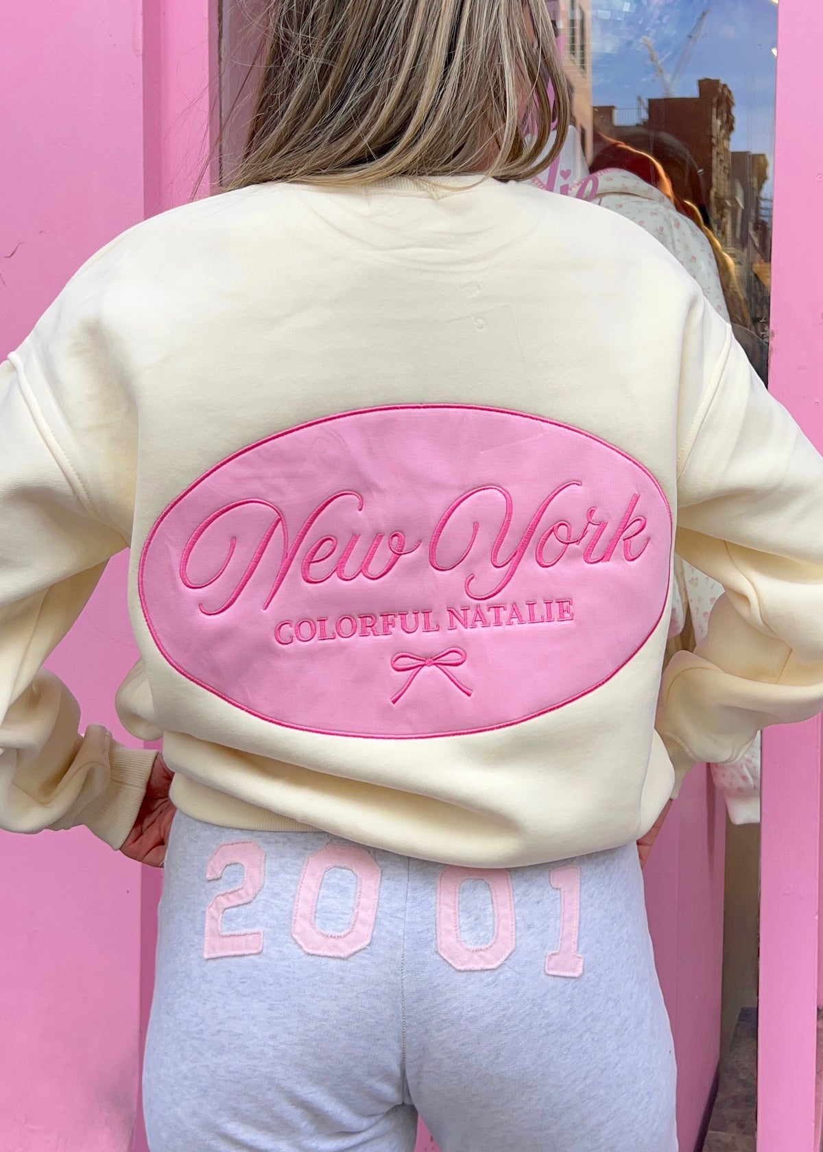 NY Pink Bow Patch Crewneck