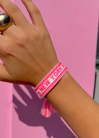 New York Hot Pink Embroidered Bracelet