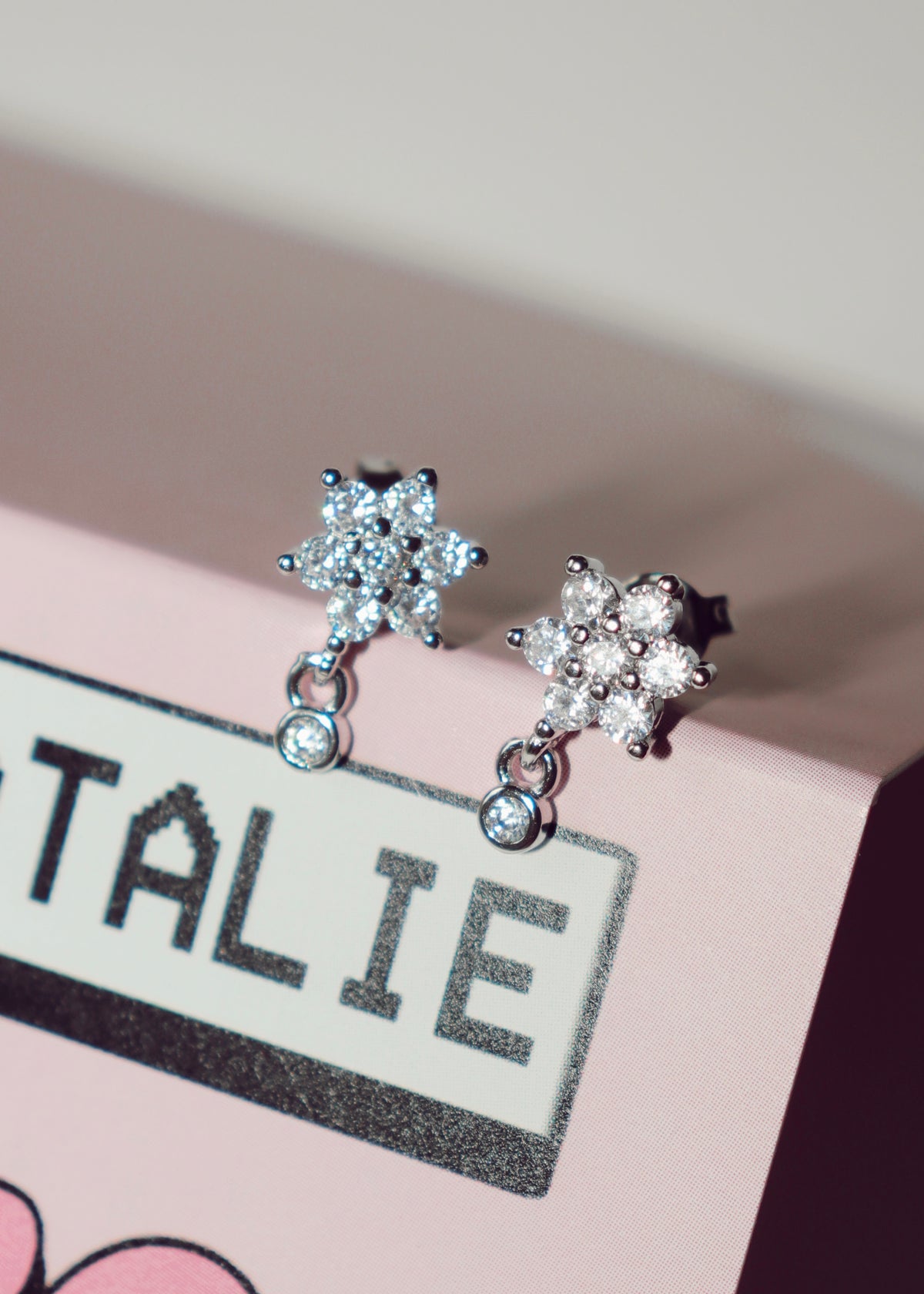 Sterling Silver CZ Flower Drop Studs