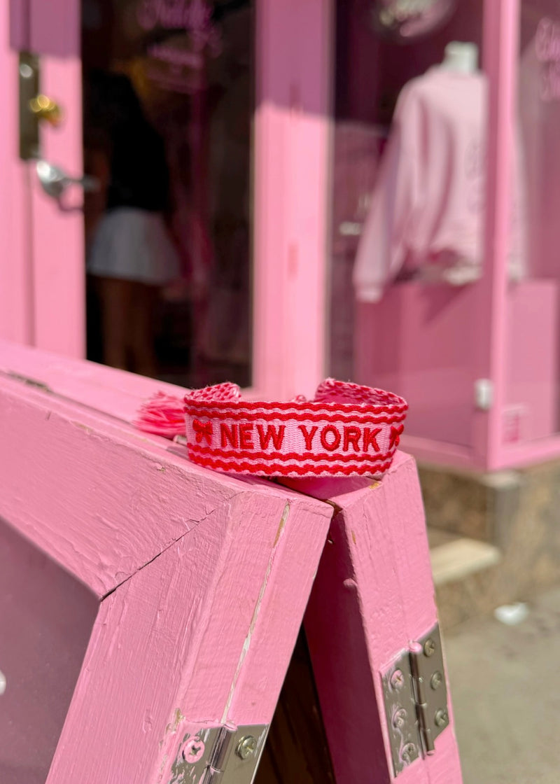 New York Red Squiggle Embroidered Bracelet