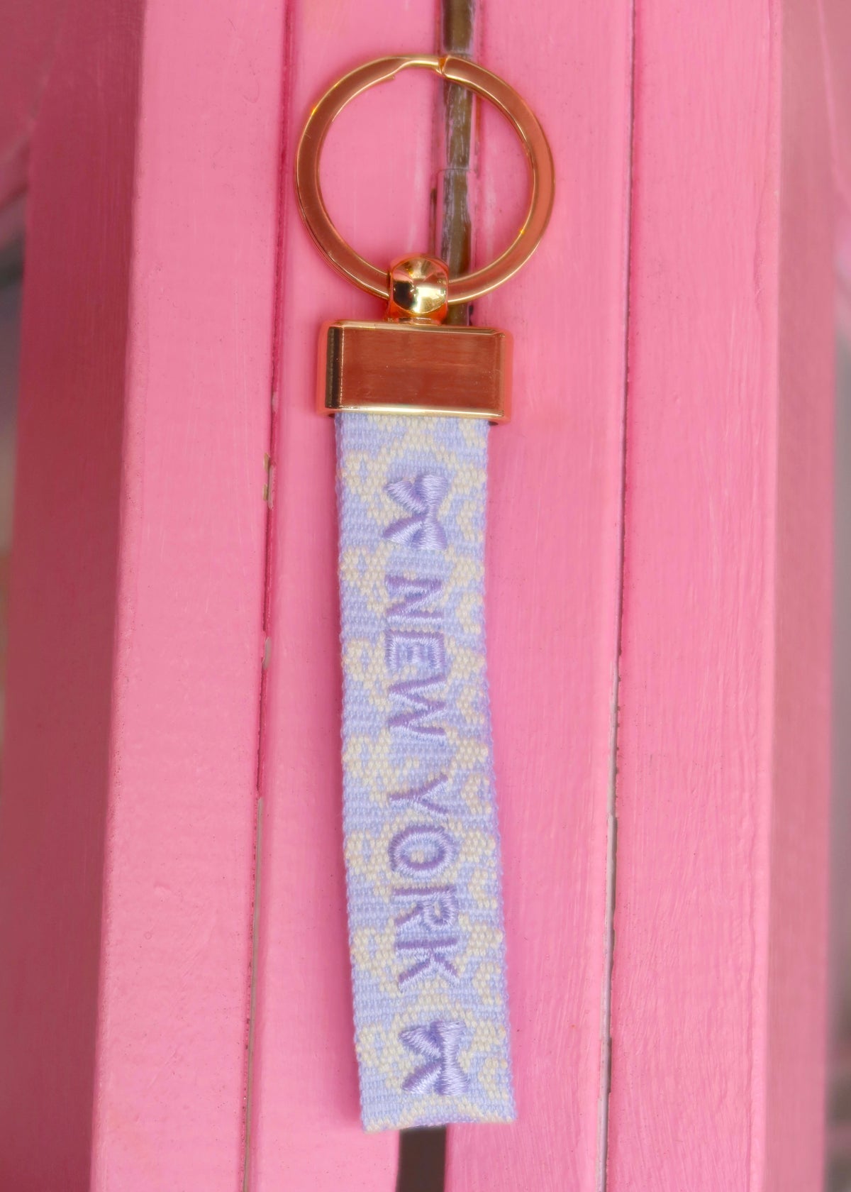 Purple Bows Patterned NY Embroidered Keychain