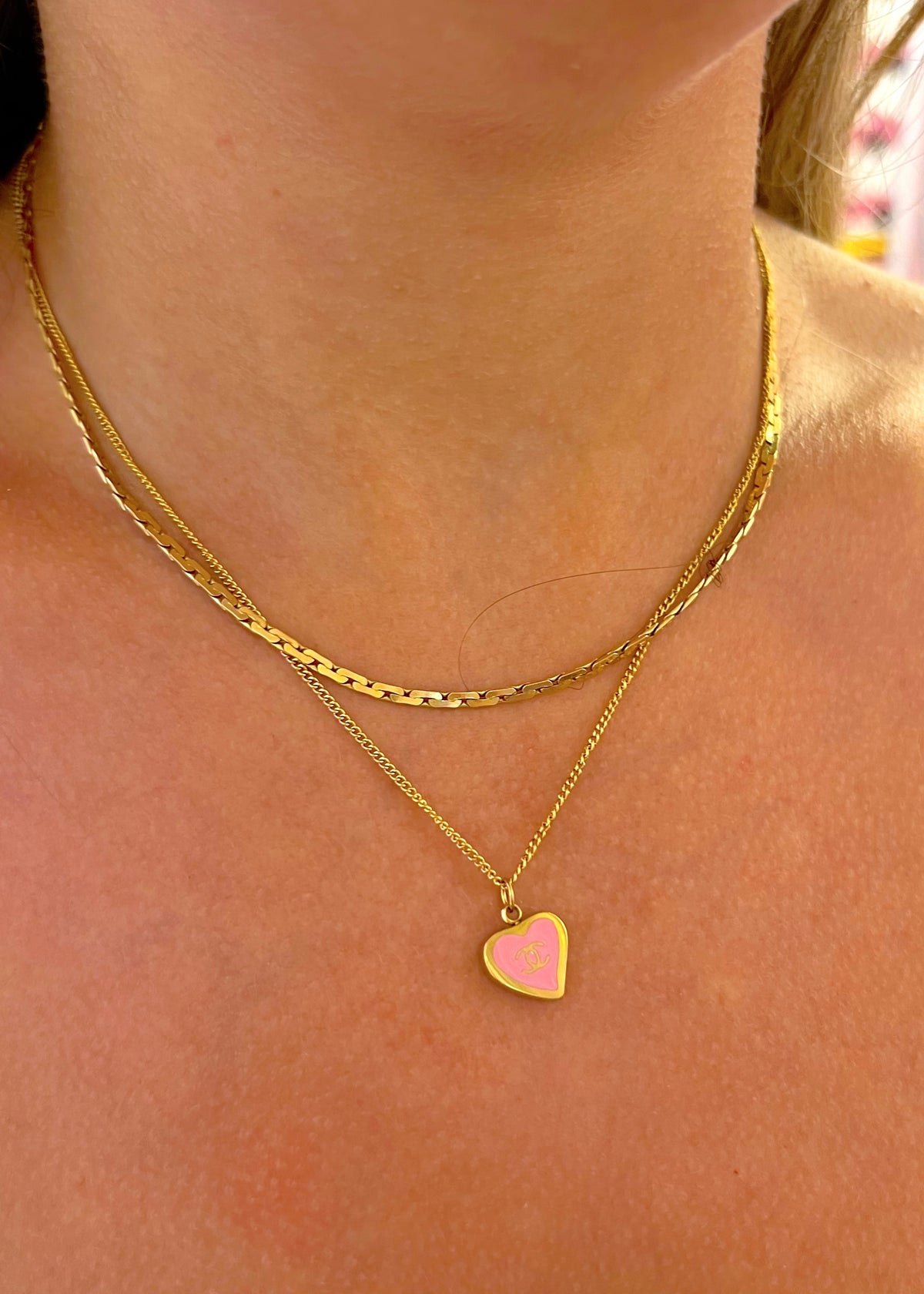 Pink Heart Gold Necklace