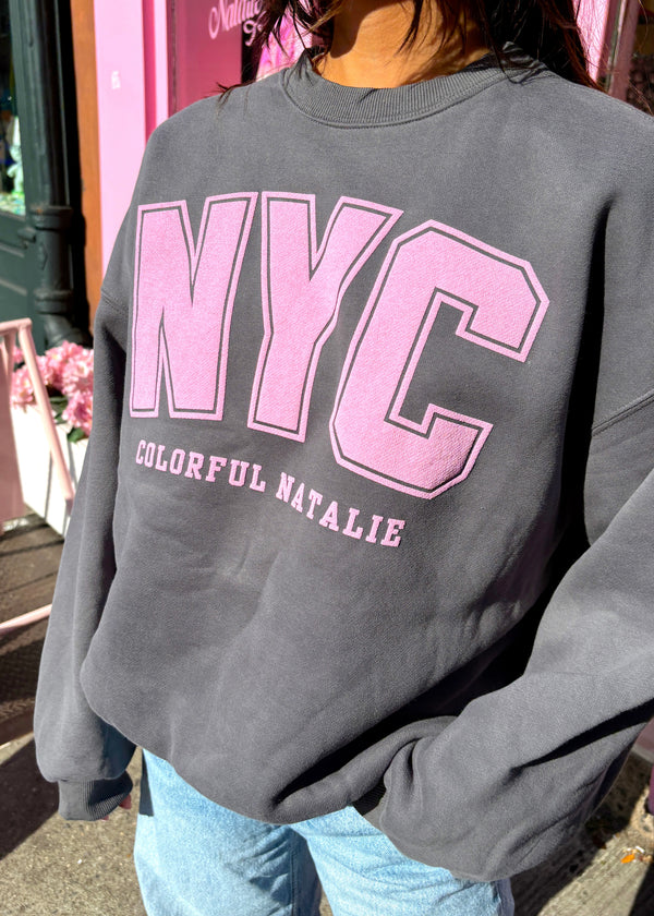 NYC Graphite Puff Print Crewneck