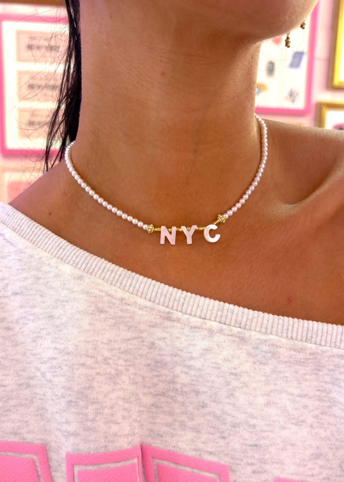 NYC Gold Pearl Beaded Necklace