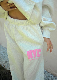 NYC Heather White Pink Puff Print Sweatpants