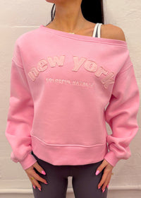 New York Pink Off Shoulder Sweatshirt