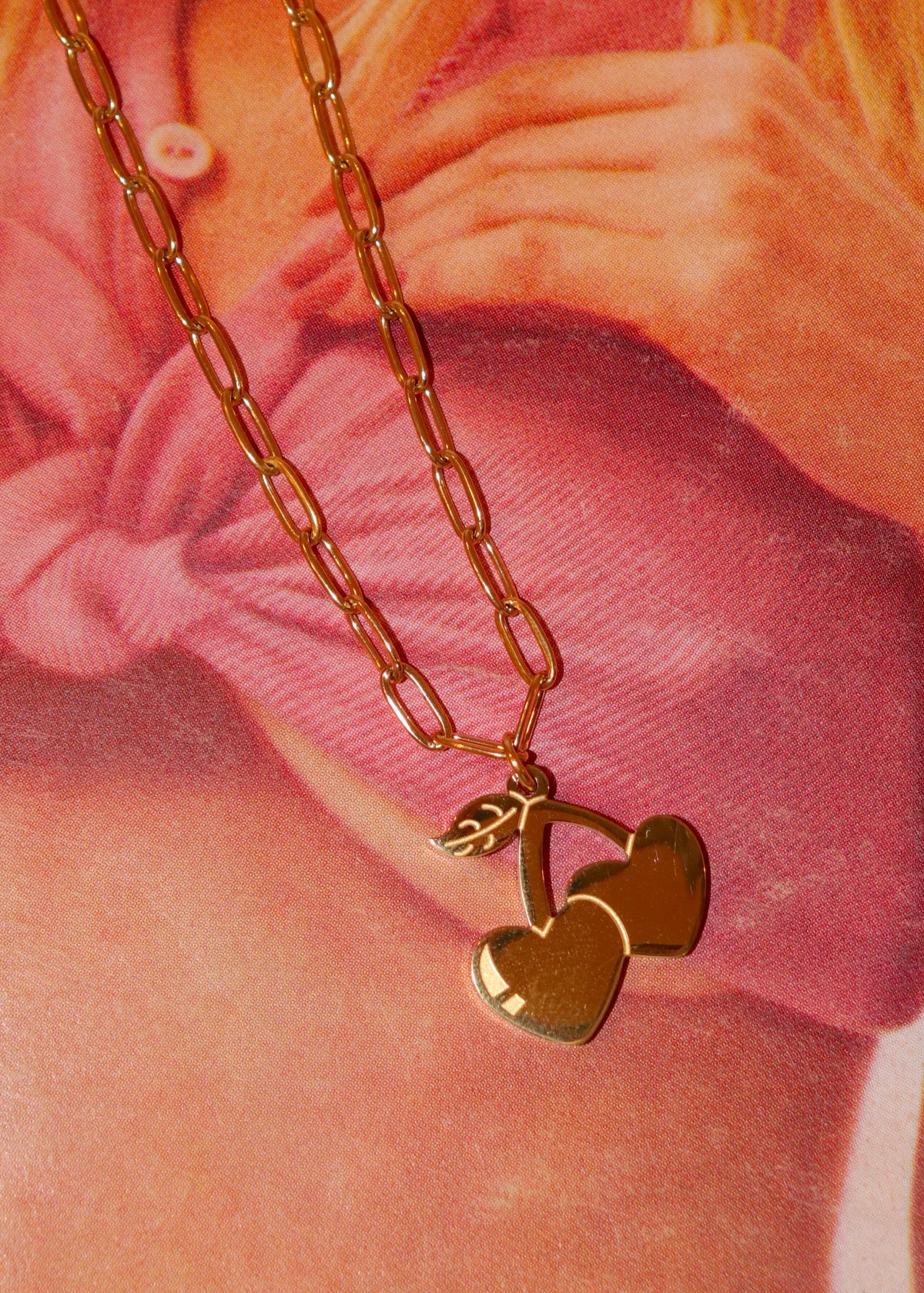 Gold Hearts Cherry Link Necklace