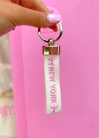 Pink Bows New York Embroidered Keychain