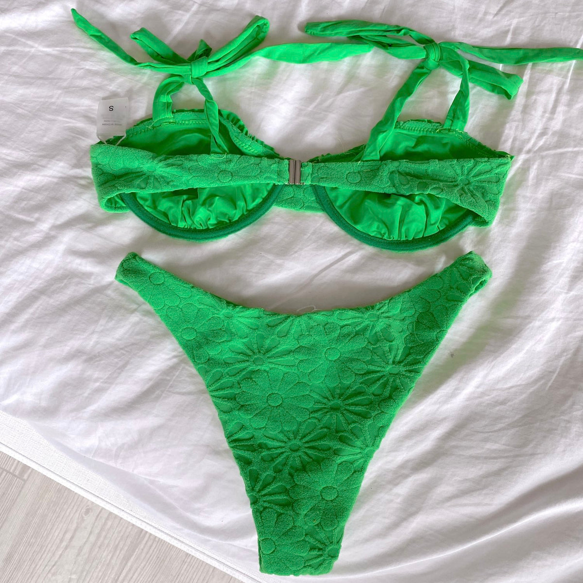 Clara Jacquard Green Daisy Bikini Set