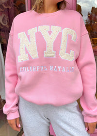 Pink Candy Embroidered NYC Crewneck