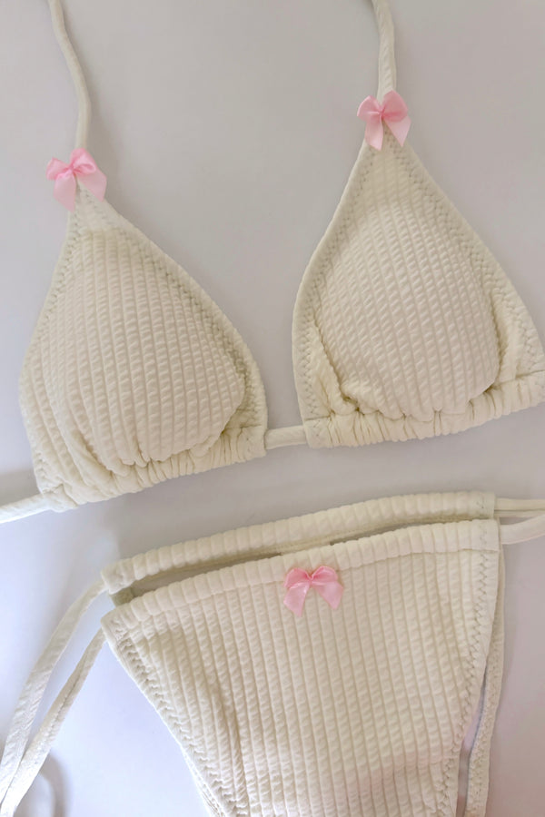 Maisy Pink Bows Cream Bikini Set