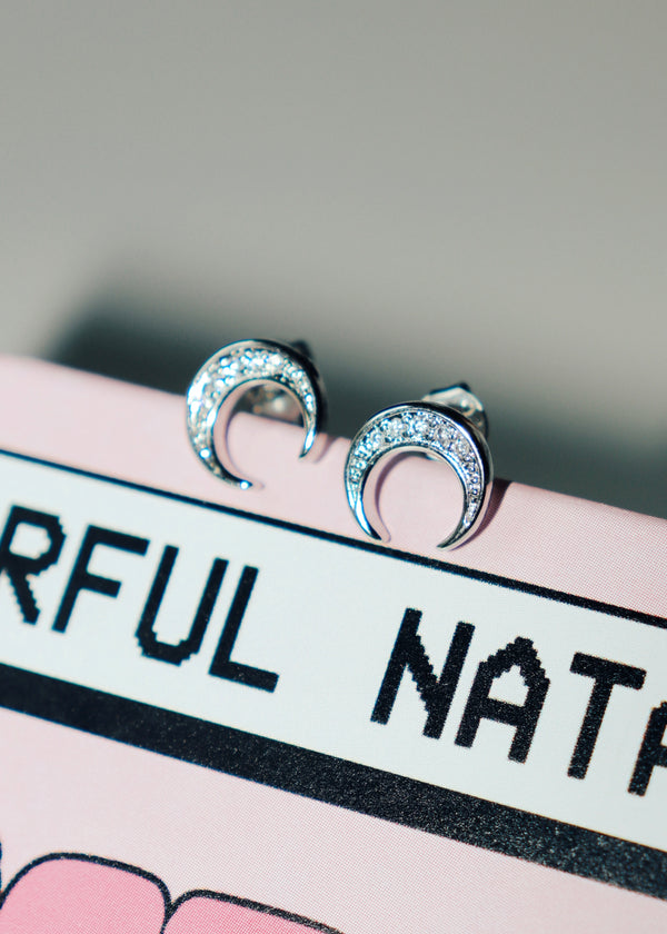 Sterling Silver Curved Moon Studs