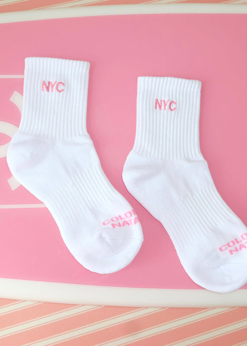 NYC Pink Embroidered Sock