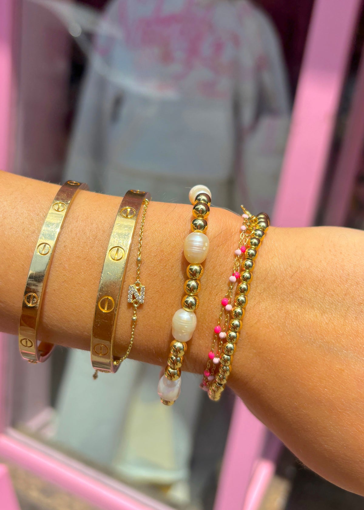 18k Gold Beaded Pearl Bracelet