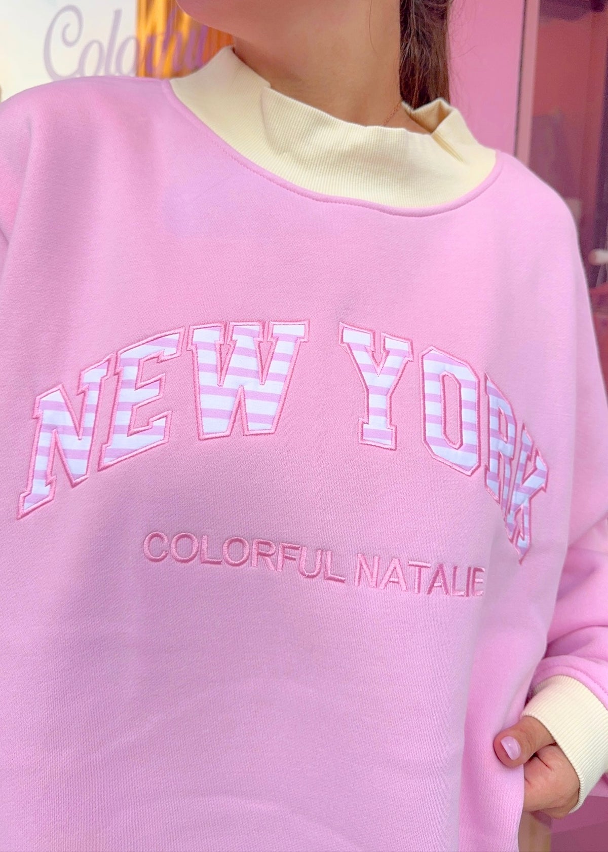 Pink Striped New York Mockneck