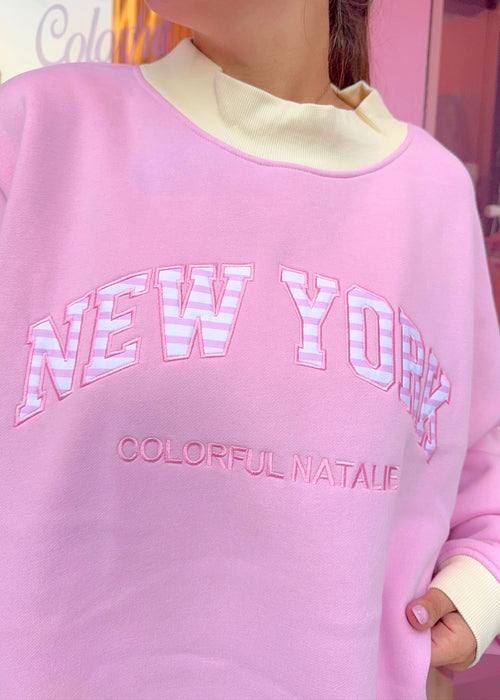 Pink Striped New York Mockneck