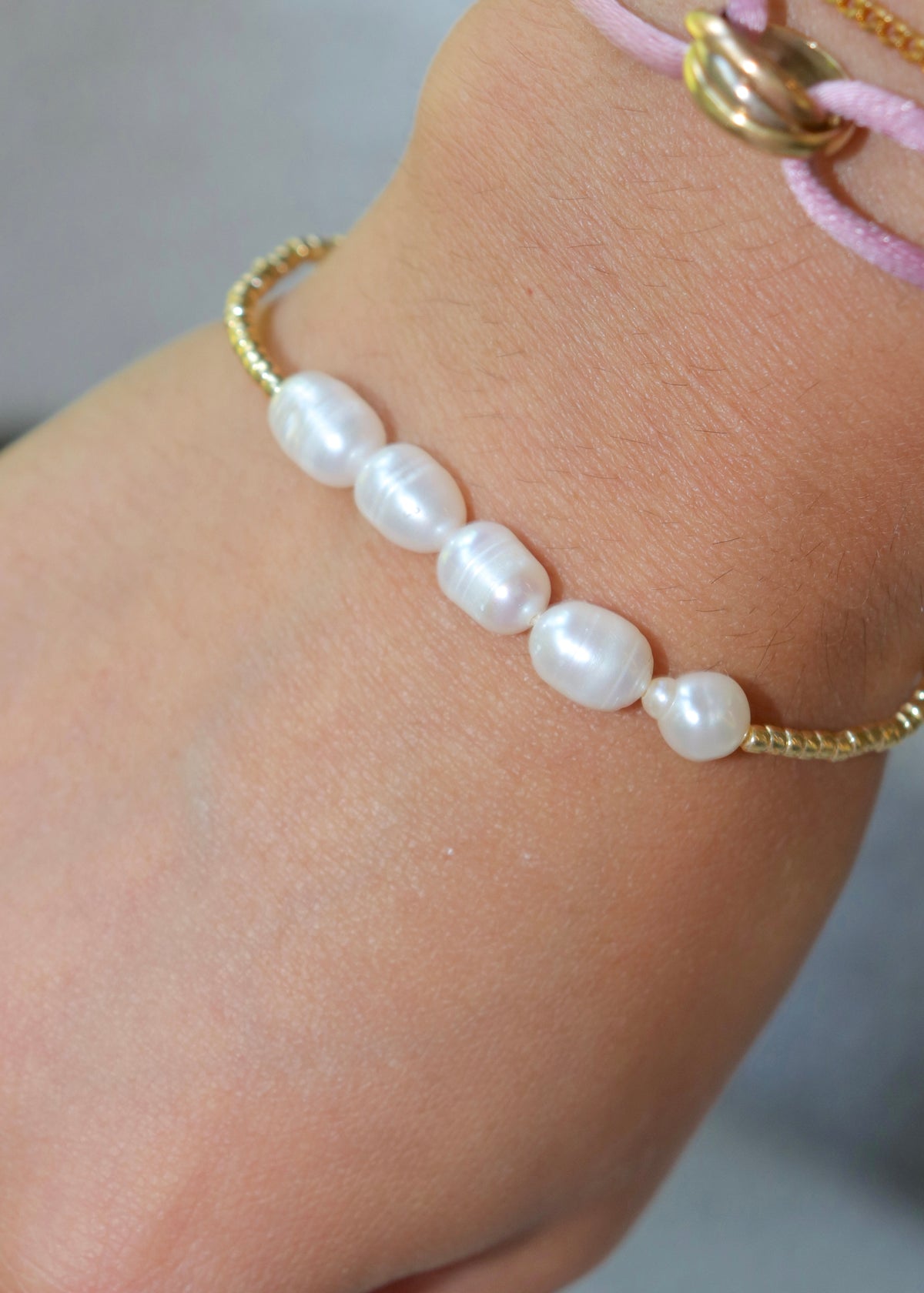 Pearl Row Gold Beaded Bracelet