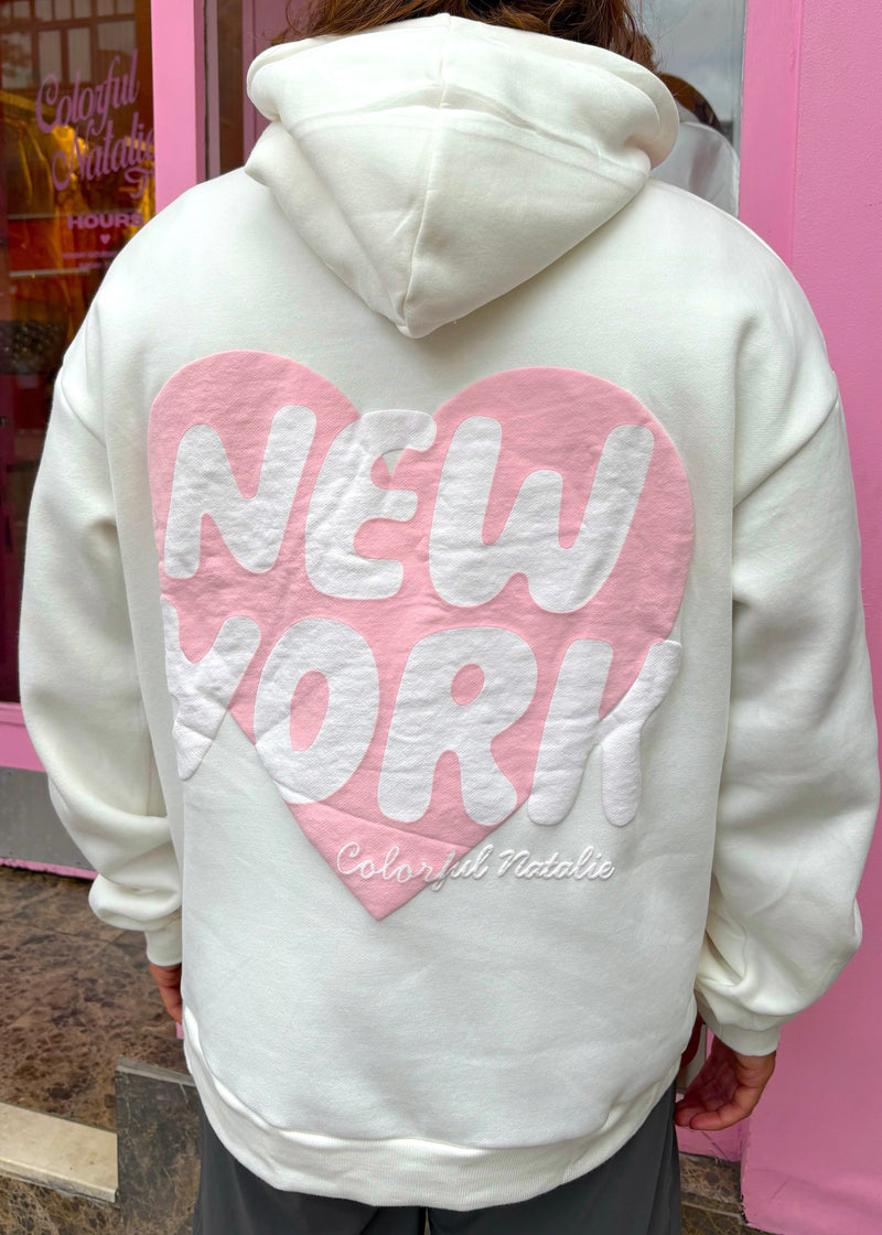Preorder: New York Heart White Puff Hoodie