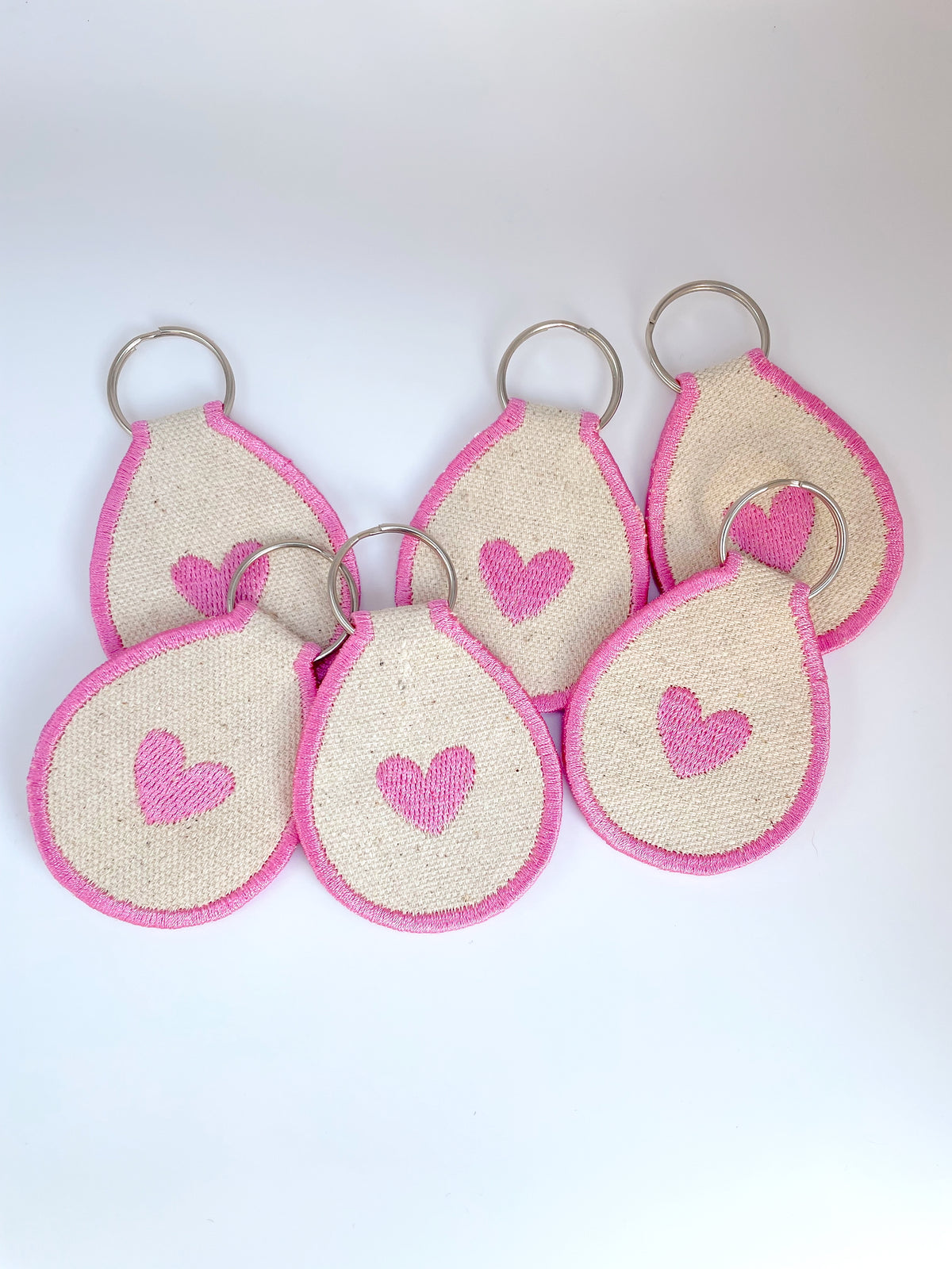Pink Heart Embroidered Keychain