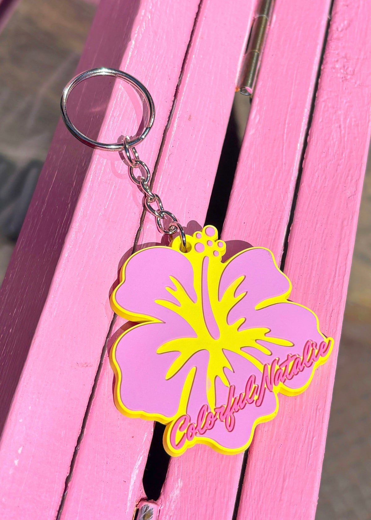 Colorful Natalie Hibiscus Yellow Keychain