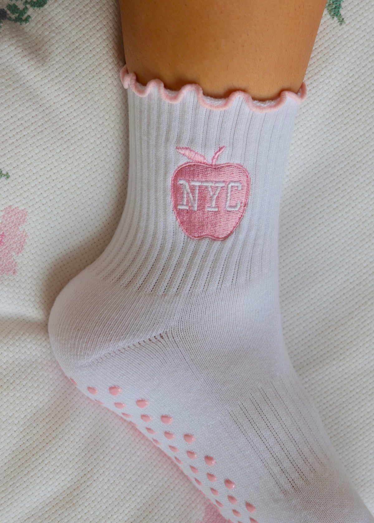 NYC Pink Apple Grip Socks