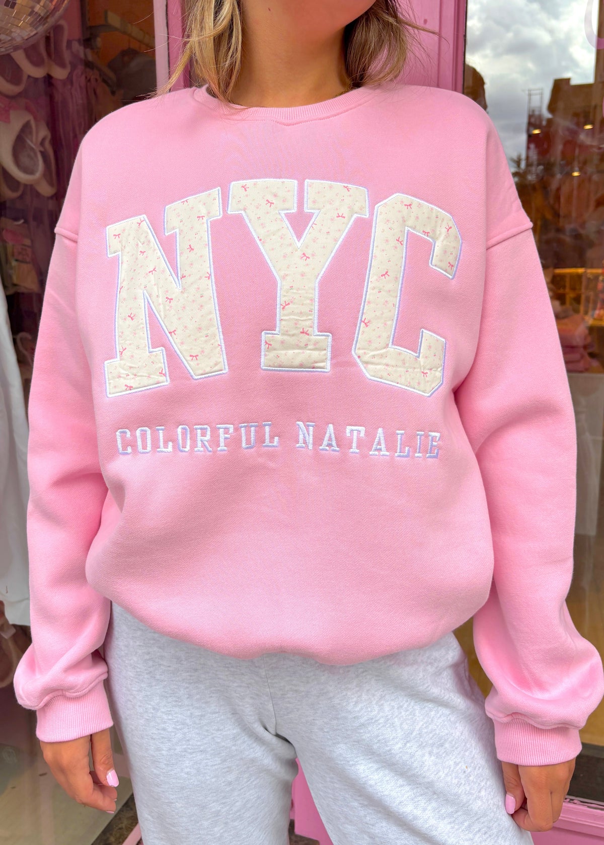 Pink Candy Embroidered NYC Crewneck