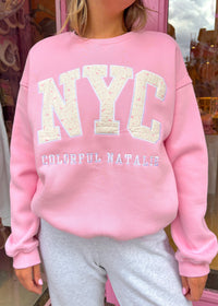 Pink Candy Embroidered NYC Crewneck