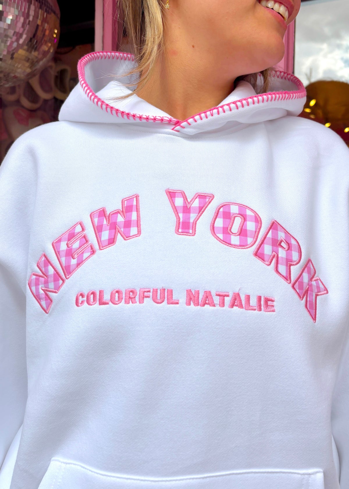 New York Gingham Stitched Hoodie