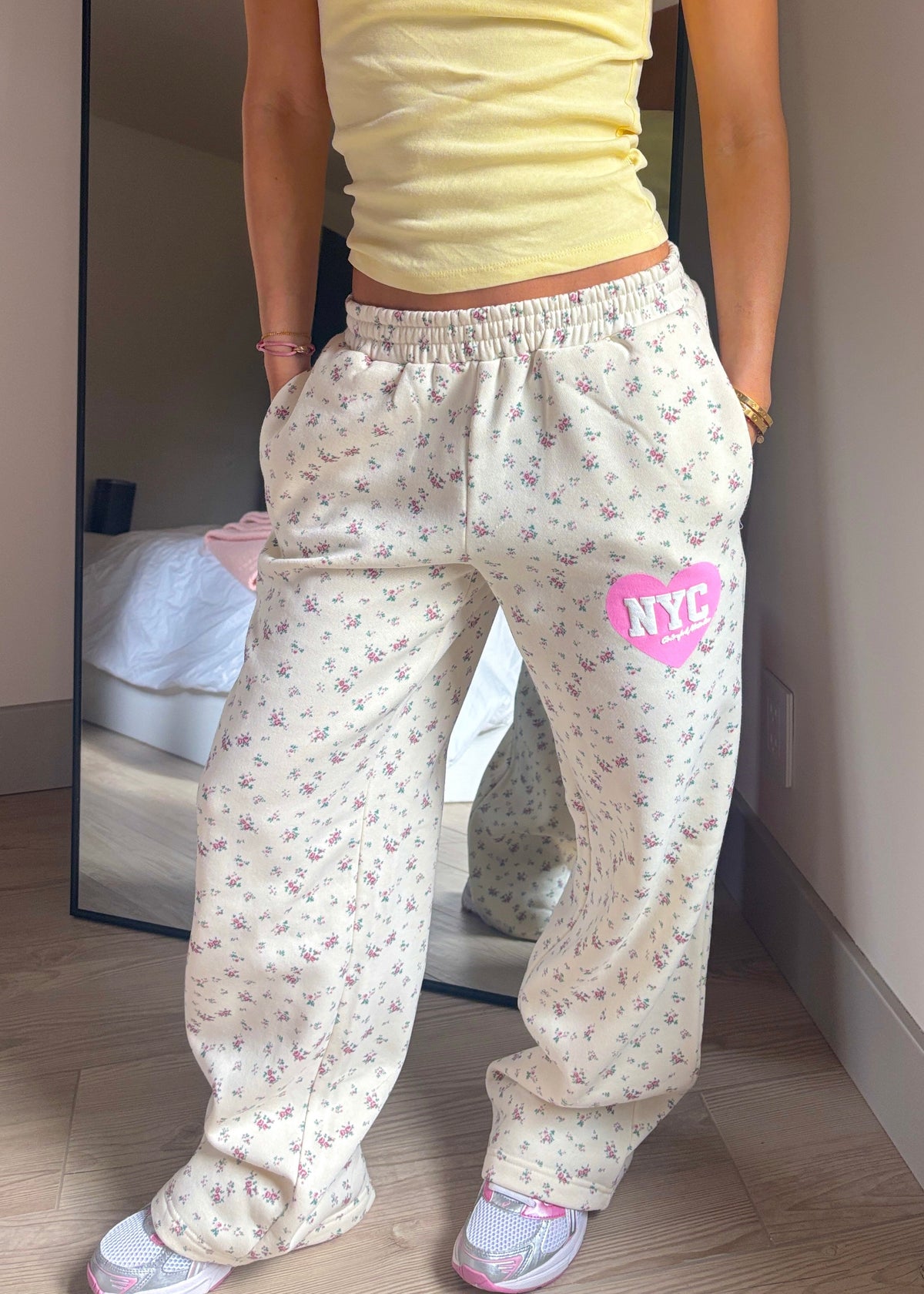 NYC Floral Heart Puff Sweatpants