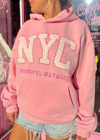 Pink Polka Dots Embroidered NYC Hoodie