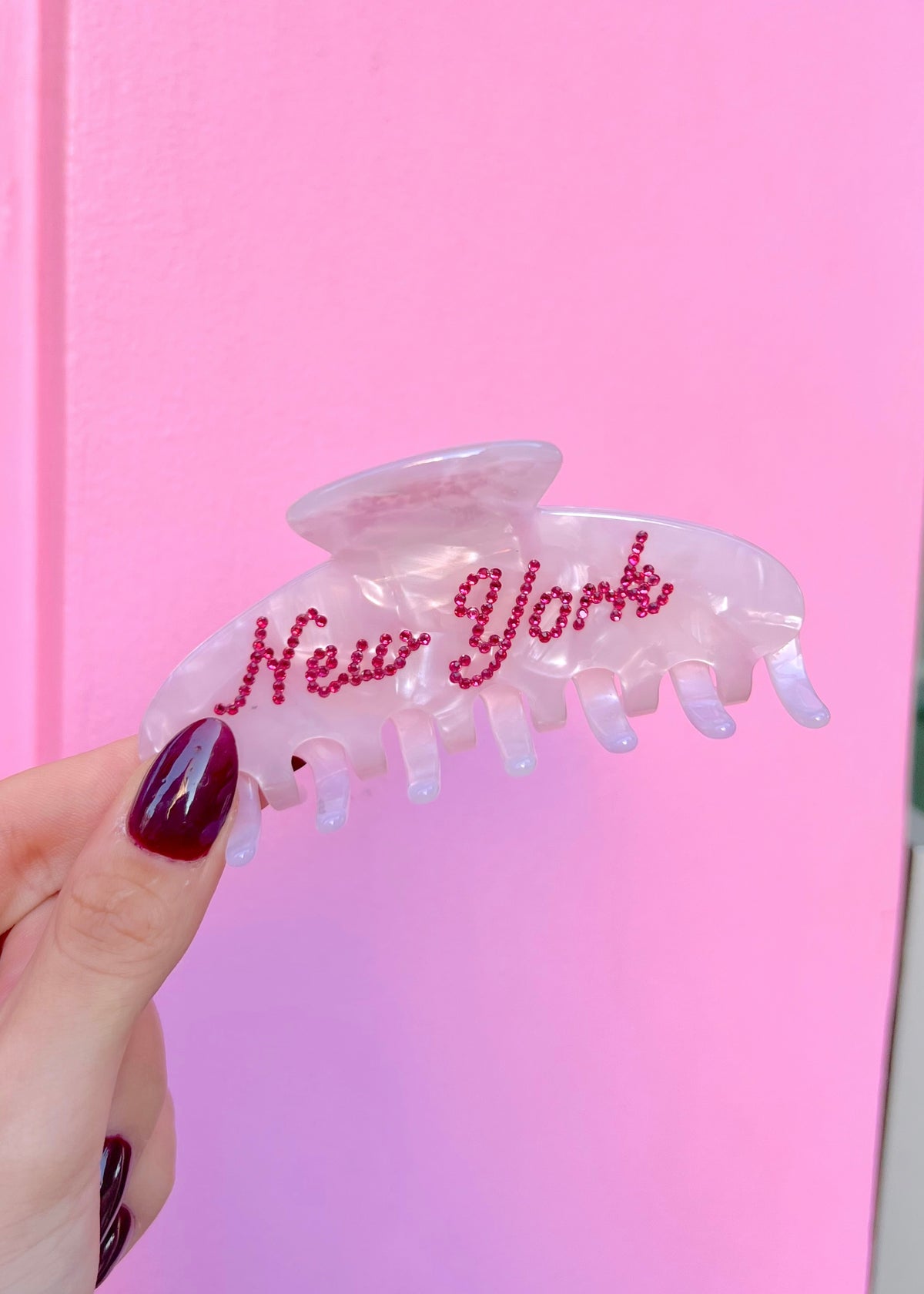 New York Pink Studded Marble Hair Clip